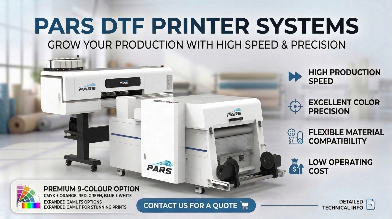 Pars professional DTF printer systems available from DTF STOCK UK